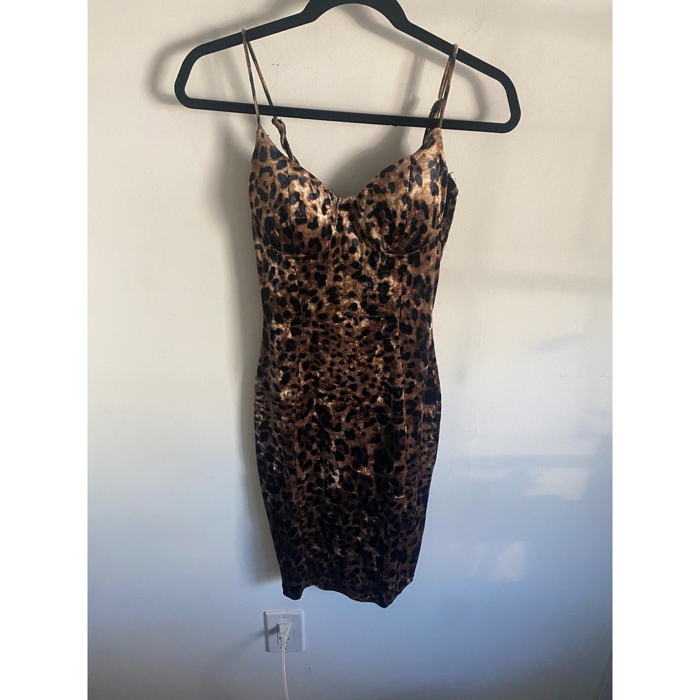Windsor Leopard Print Velvet Bodycon Mini Dress Spaghetti Straps Sexy‎
